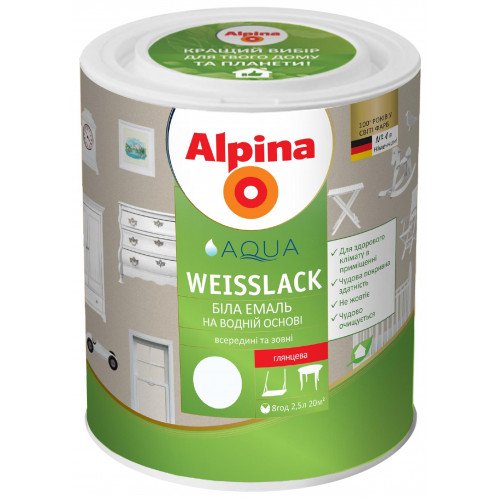 Емаль акрилова біла на основі чистого акрилату Alpina Aqua Weisslack/мат. 0,75л